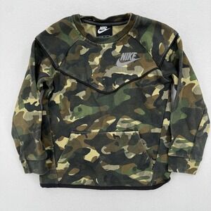 Nike Sweatshirt Kids Size M 5-6 Years Green Camo Tech Fleece Pullover